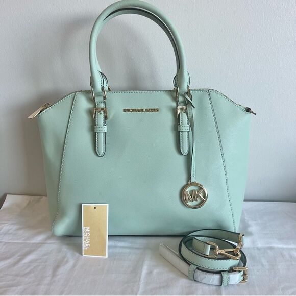 NEW | MICHAEL KORS Selma Raven Mercer Ciara Large TZ Satchel Tote Cyan Bag - Picture 4 of 15